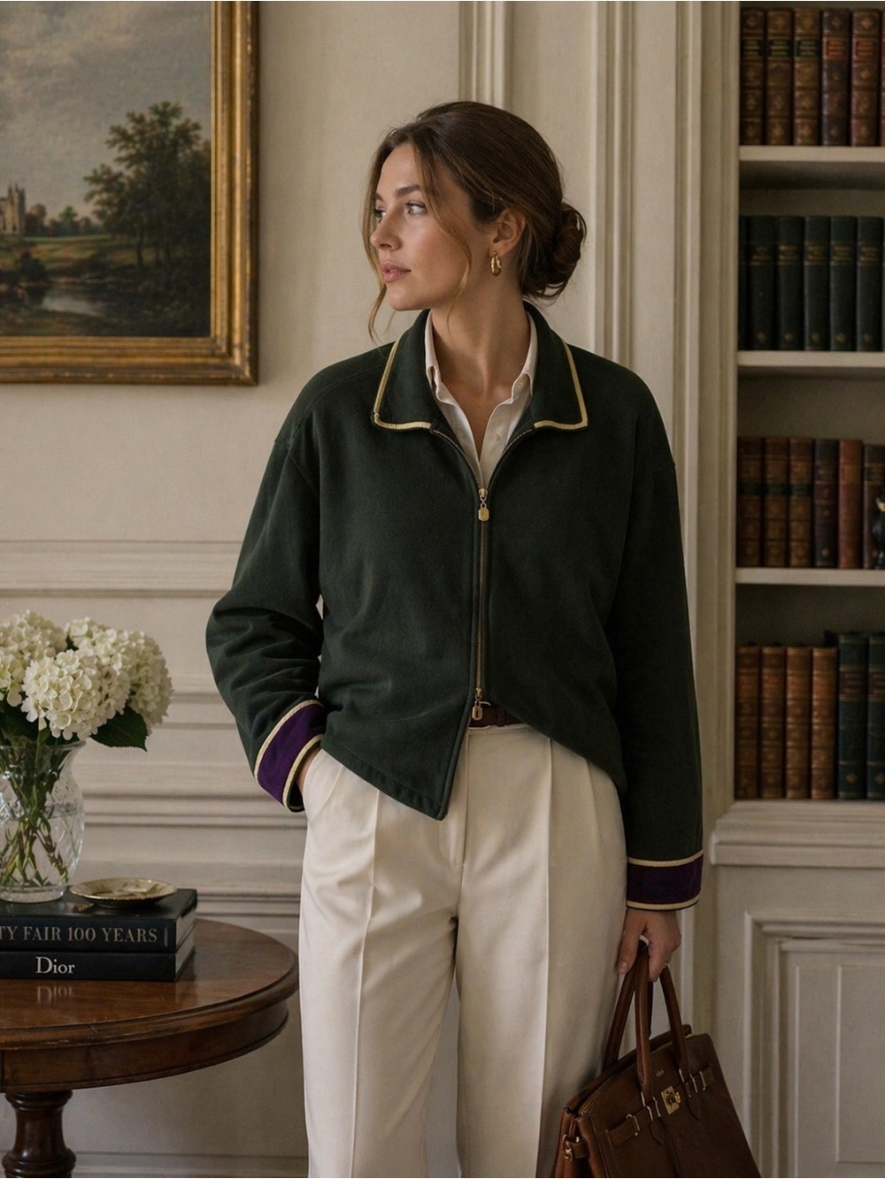 Vintage St. John Sport Dark Green Zip Sweater Jacket Top Old Money Preppy Chic S
